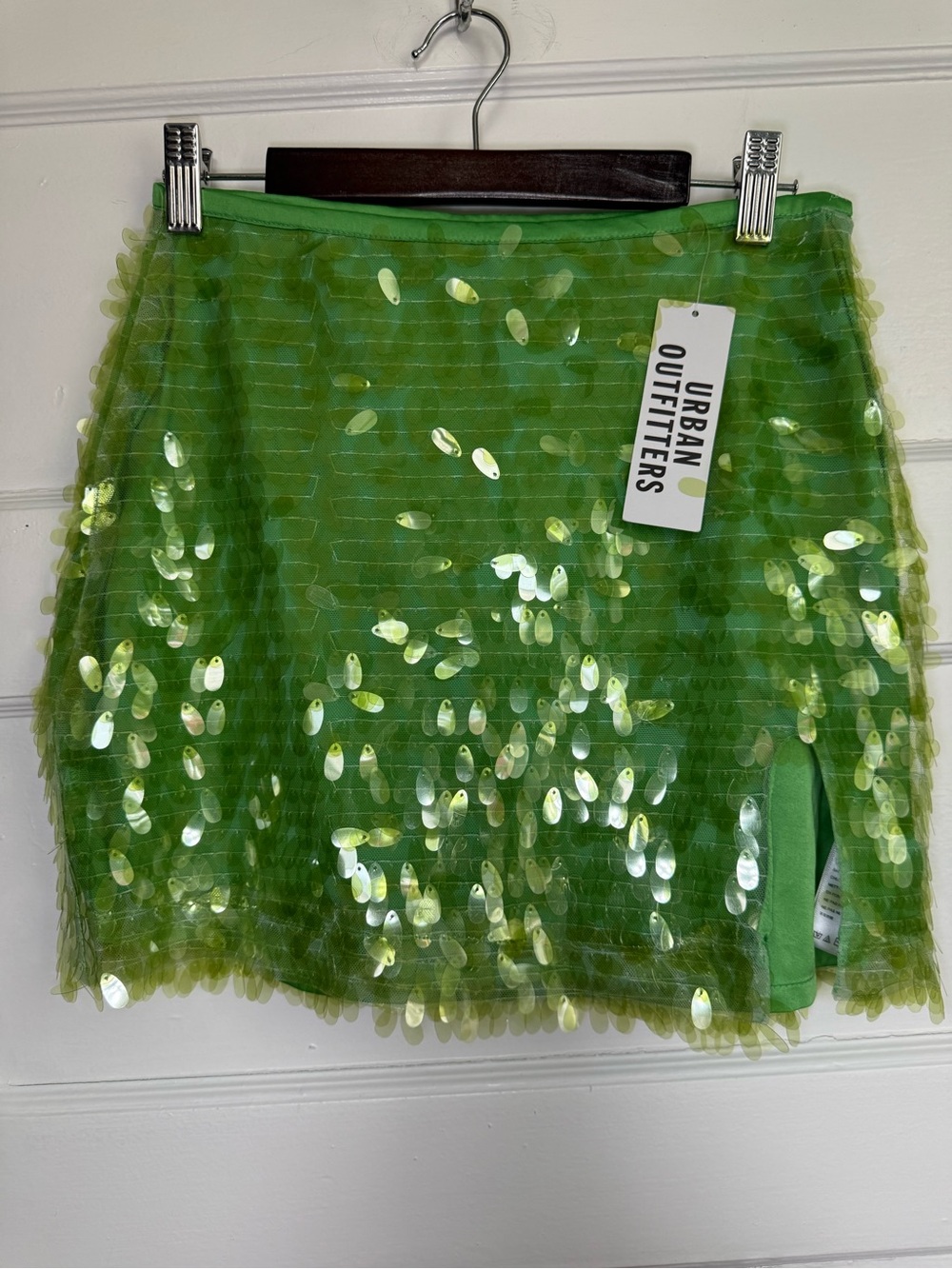 Urban Outfitters Lime Green Sequin Mesh Mini Skirt Pixie Chic Y2K Festival S